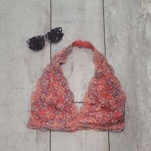 Pins And Needle Floral Lace Halter Top - Red Size Large #37